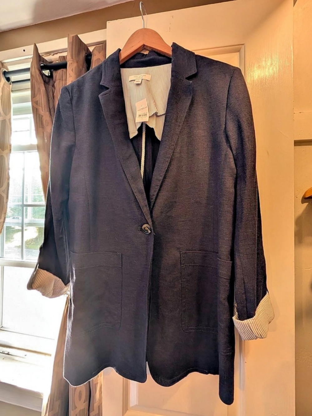 Ann Taylor Weekend Striped Blazer in Linen Blend Women's Blazer Size 6P New.